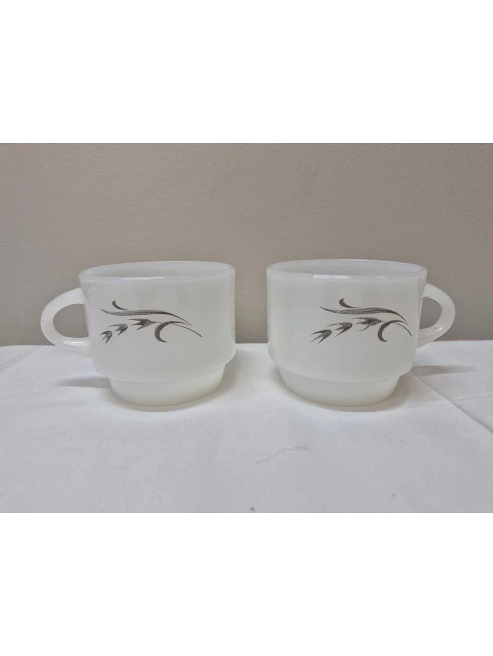 Vintage Fire-King Anchor Hocking Milk Glass Coffee Cups Set of 2 J48